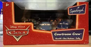 Pixar Cars Supercharged Courtroom Crew Set - Sherif + Doc Hudson + Sally - NIP - Picture 1 of 6