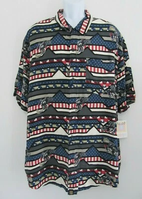 LuLaRoe Men's Motorcycle Patriotic Flag Button Down Collared Shirt Size 3XL NWT - Image 1 of 4