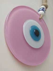 Opaque Pink Evil Eye 12cm Glass Bead Pendant Charm Turkish Nazar Boho Decor - Picture 1 of 11