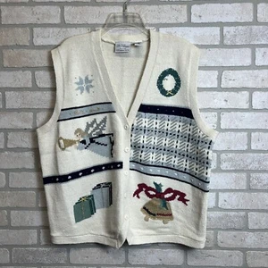 The Villager Liz Claiborne Christmas Sweater Vest Womens Size 3X Ivory Angel - Picture 1 of 9