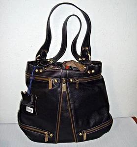 【NEW】AMERILEATHER RILA ZIP LEATHER BAG - BLACK - Picture 1 of 12