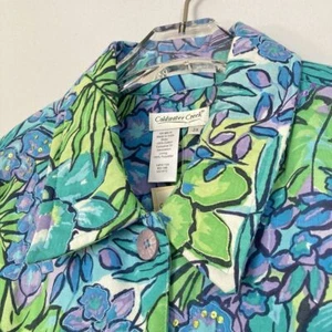 Coldwater Creek Jacke 2X blau grün Blumen bestickt Pailletten Perlen künstlerisch neu mit Etikett - Bild 1 von 7