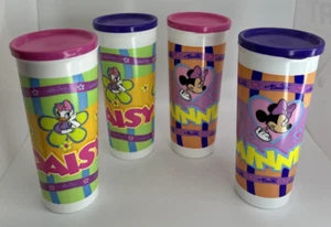 VTG Tupperware Mini Mouse Hearts & Daisy Flower Celebration Tumbler Set (4) Lids - Picture 1 of 14