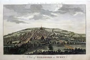 A VIEW OFGUILDFORD IN SURREY c1784 GENUINE ANTIQUE COPPER PLATE ENGRAVING - Picture 1 of 2