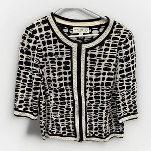 ST JOHN Collection Black & White Knit Zip Up Sweater Jacket Size 8 Cardigan - Picture 1 of 9