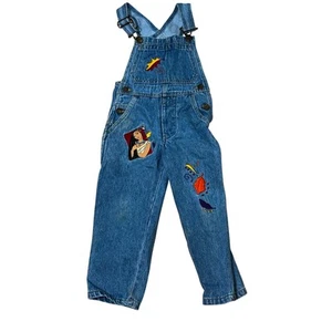 Vintage Disney Store Pocahontas Denim Overalls Embroidered Kids Girls Size 3T - Picture 1 of 12
