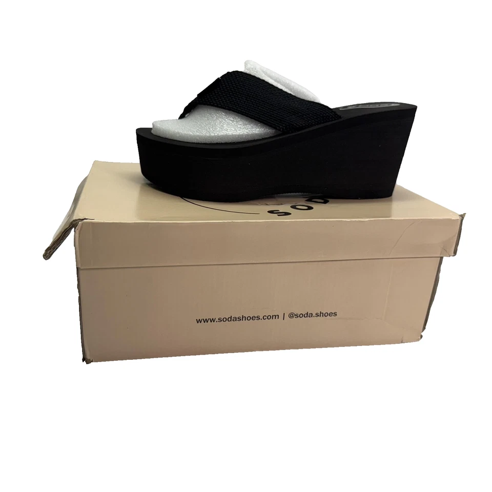 Zapatos de plataforma Soda Oxley para mujer talla 8,5 negros sandalias chanclas de cuña nuevos Foto 1 de 4