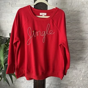 PHILOSPHY leichtes Sweatshirt Weihnachten Urlaub rot "Jingle" Glocke Größe 1X - Bild 1 von 6