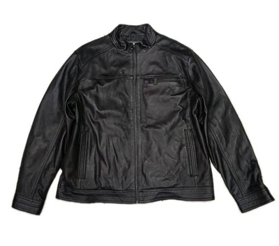 Chaqueta de Cuero Boston Harbour Negra Nueva Zelanda Piel de Cordero Estilo Moto, Cremallera Talla XL Foto 1 de 4