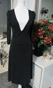 Romantic French Rep Poka Dot Slinky Stretch Wrap Dress Size Small Midi - Picture 1 of 8