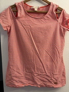 MICHAEL KORS womens open shoulder stripe red white size Small - Picture 1 of 7