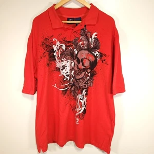 Vintage Y2K Bugle Boy Poloshirt Herren XL Rot Totenkopf Grafik 100% Baumwolle - Bild 1 von 10