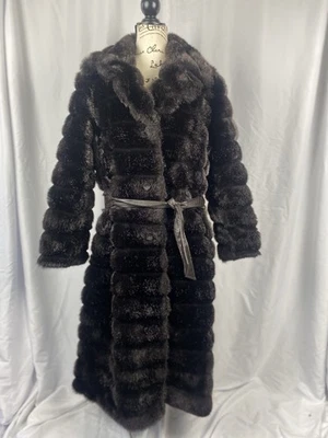 Vintage 1960’s Betty Rose Faux Fur Long Coat With Leather Belt Women’s Size LG - Image 1 of 4