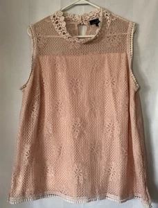 Suzanne Betro Embroidered Mesh Lace Lined Blouse Plus Size 1X Peach Sleeveless - Picture 1 of 12