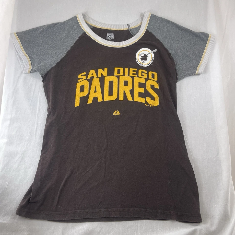 Majestic Cooperstown San Diego Padres MLB Camiseta Mujer Grande Marrón Amarillo  Foto 1 de 4
