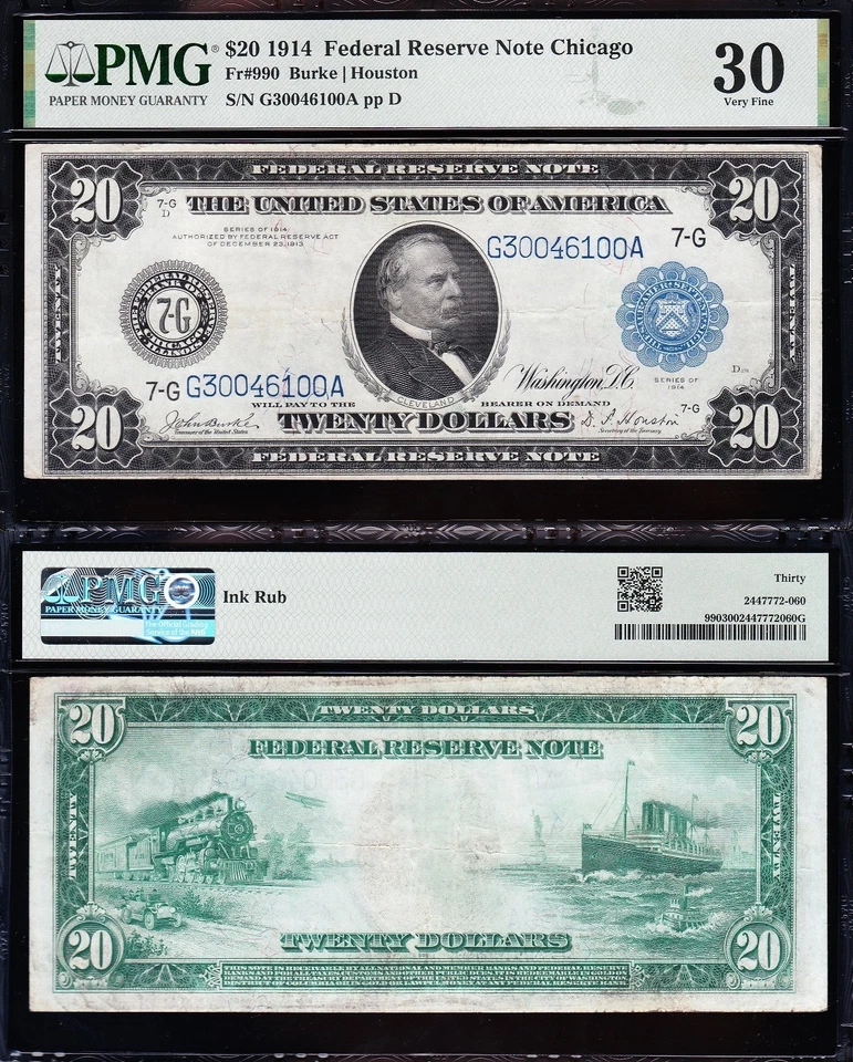 AWESOME Crisp Choice VF++ 1914 $20 CHICAGO Federal Reserve Note! PMG 30! 46100A - Image 1 of 3