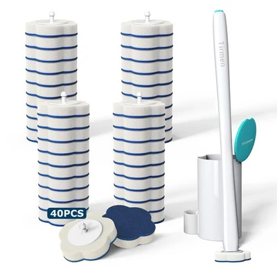 Escova de vaso sanitário descartável: conjunto de escova e suporte para vaso sanitário com refil de 40 varinhas... - Imagem 1 de 4