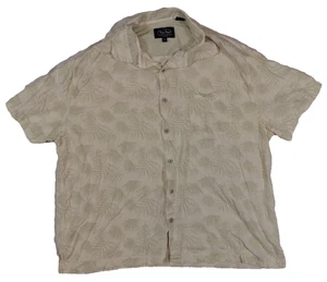 Nat Nast XL Men's Camp Shirt Palm Leaf Print Beige Silk Cotton Short Sleeve - Picture 1 of 12