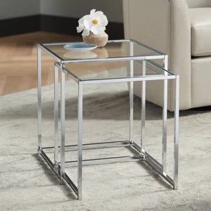 Rodney Chrome and Clear Glass Nesting Table Set of 2 - Picture 1 of 10