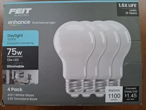 Feit A19 E26 (Med) Filament LED Bulb Daylight 75 Watt Equivalence 4 pK  - Picture 1 of 9