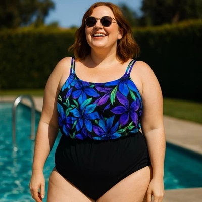 Longitude женщин цельный купальник черный цветочный печать живота управления 16 Вт новый с Ярлыками - Изображение 1 из 4