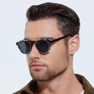 Retro Acetate Clips On Sunglasses Eyeglasses Frames Polarized Oval Fashion - Picture 1 of 22