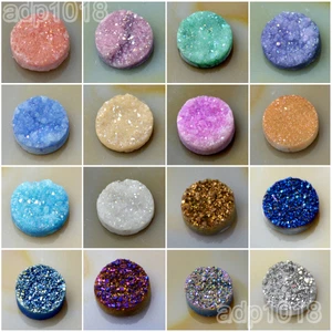 4 Pcs Druzy Quartz Agate Flat Back Round Connector Cabochon Beads 8mm 10mm 12mm - Picture 1 of 51
