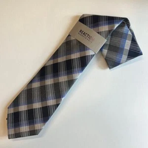 KENNETH COLE REACTION, Navy Blue, Gray, & White Plaid Neck Tie, OS, NWT, $59.50 - Picture 1 of 5