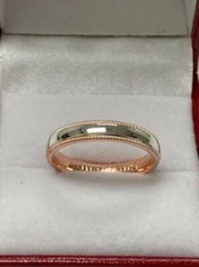 18K TWO TONE GOLD MENS WEDDING BANDS MILGRAIN SHINY FINISH 4MM - Picture 1 of 1