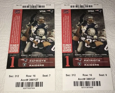 9/21/14 Oakland Raiders New England Patriots Ticket Stub Tom Brady Gronkowski TD Cover