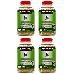 Kirkland Signature Vitamin E 400 I.U. 500 Softgels, Bottle, Yellow Pack of 4 - Picture 1 of 1