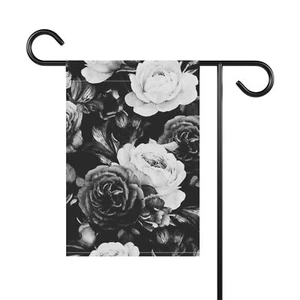 Black & White Floral Garden & House Banner, Floral Garden & House Flag - Picture 1 of 9