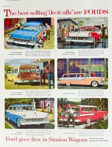 1956 Ford Station Wagons PRINT AD Parklane Country Squire Sedan Ranch Wagon - Picture 1 of 1