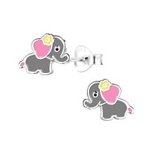 Sterling Silver Childrens Grey Pink Elephant Stud Earrings Gift Boxed
