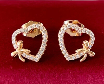 Luxus Herz Ohrringe Ohrstecker Zirkonia 750er Gold 18K vergoldet Geschenk - Bild 1 von 4