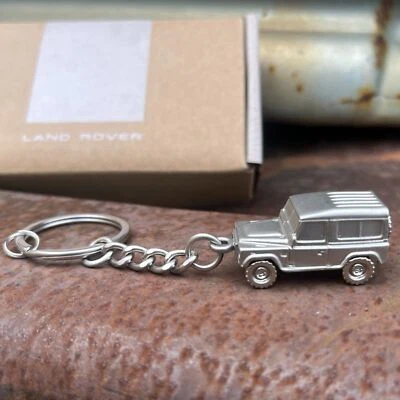 Genuine Land Rover Defender 3D satin nickel plated metal Key Ring Keyring - Image 1 of 4