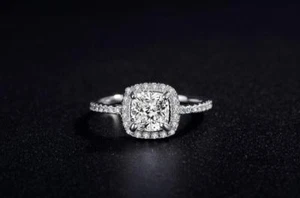 White Gold Plated Silver Pave Princess Cubic Zirconia Engagement Simulate Ring - Picture 1 of 2