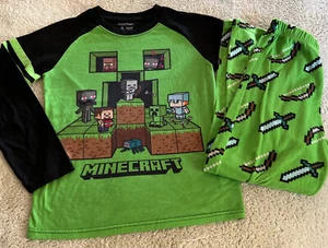 Minecraft Jungen schwarz grün Creeper Skelett Schwert Langarm Pyjama 10-12 - Bild 1 von 10