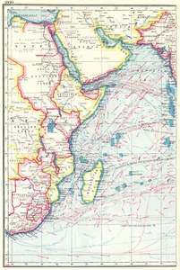 INDIAN OCEAN WEST. Africa. British Empire.Shows winds & ocean currents 1920 map - Picture 1 of 1