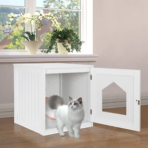White Cat House Side Table Cat Home Stand Indoor Pet Crate Box Cozy Cat Home - Picture 1 of 24