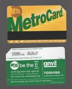 2011 E A R T H D A Y APRIL 22ND TSQ,GRAND CENTRAL Metrocard,Metro Cardexp2012 - Picture 1 of 1