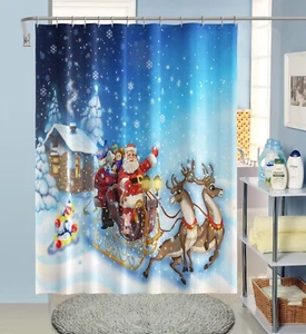 3D Santa Cottage 78 Shower Curtain Waterproof Fiber Bathroom Home Windows Toilet - Picture 1 of 3
