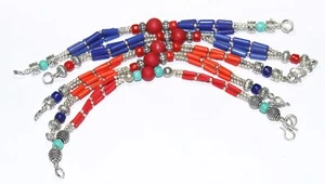 Tibetan Turquoise Amber Lapis Gemstone Handmade Nepali Bracelet Size 7.8 Inches - Picture 1 of 3