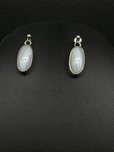 Sterling Silver Blue Banded Agate Drop Earrings - Picture 1 of 12