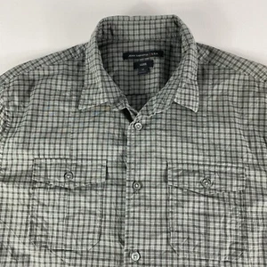 John Varvatos Button Down Shirt Mens Medium Slim Fit Gray Check Luxe Cotton - Picture 1 of 10