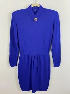 Abito Vintage St. John Marie Grigio Blu Santana Maglia Taglia 2 Spilla Elastico Vita - Foto 1 di 10