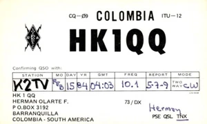 Barranquilla Colombia HK1QQ QSL Radio Card Postcard - Picture 1 of 2