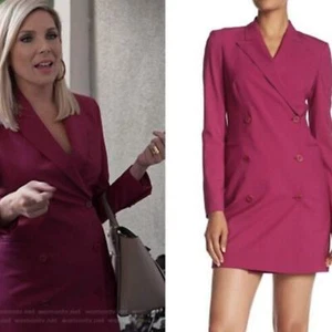 Theory Electric Pink Traceable Wool Blend Long Sleeve Blazer Coat Dress Size 8 - Picture 1 of 10