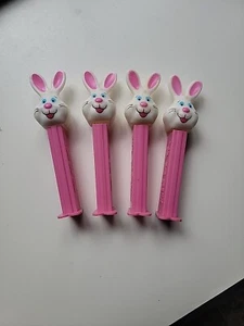 PEZ Easter Bunnies Solid White Heads with Pink Stems Lot of 4 - Picture 1 of 8