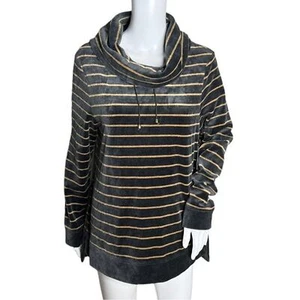Chicos Shirt Womens Medium Gray Metallic Gold Velour Lurex Stripe Cowl Zenergy - Picture 1 of 8
